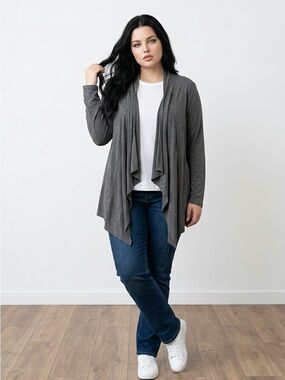 Classic Draped Open-Front Women's Cardigan - Gray